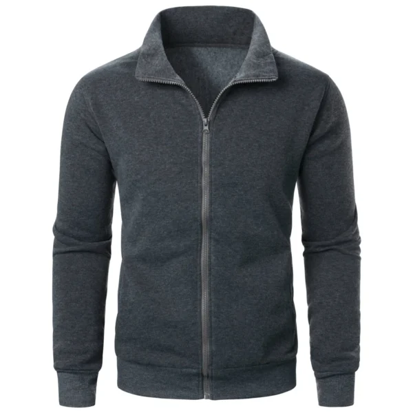 Men's Casual Sports Zipper Stand Collar Hoodie Coat Men's Solid Color Cardigan