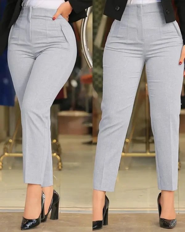 Elegant High Waist Cropped Work Pants For Women Black All-Match Daily Slim Office Formal Wear Fashion Women's Trousers - Image 4