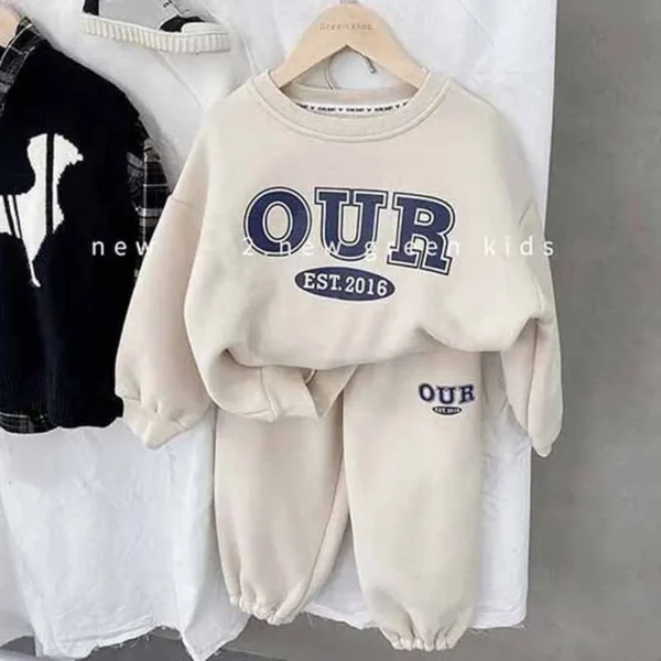 Spring Autumn Warm Boys Clothing Set Letter OUR Lined With Velvet Shirt+Pants 2Pcs Suit For Kids Children Outdoor Sports Suit - Image 4