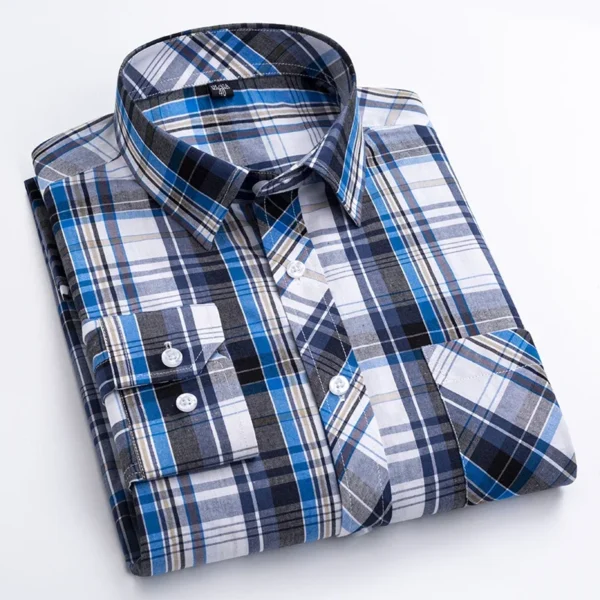 New Plaid Long Sleeve Dress Shirts For Man Cotton Classic Checked England Style Turn Down Collar M-8XL Men's Clothes Shirt Soft - Image 2