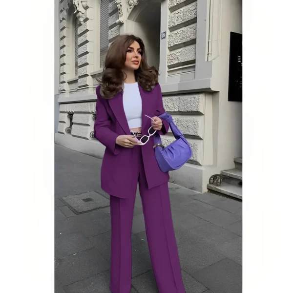 Fashion Chic Light Purple Suits for Women 2 Piece Jacket Pants Female Clothing Smart Elegant Office Lady Tailor Women's Sets - Image 4