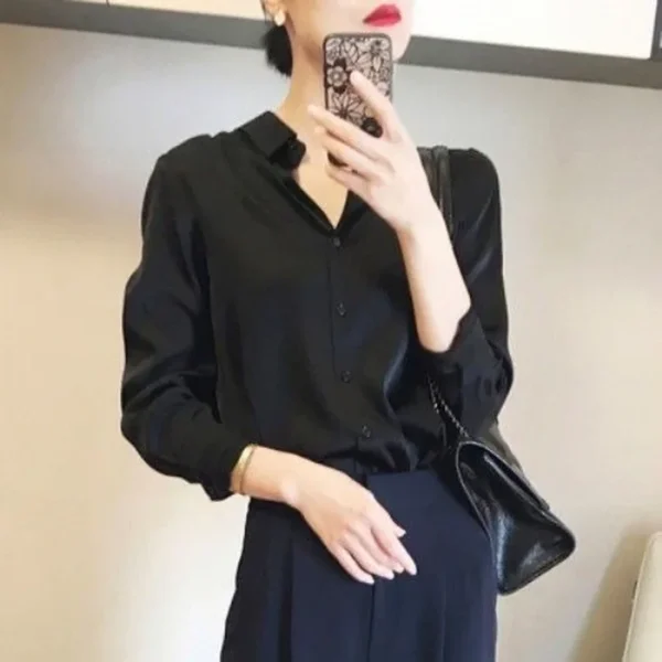 Silk Brown Clothes Wear To Work Office Outfits Long Sleeve Purple Spring Formal Tops for Women Satin Womens Shirt & Blouse Cool - Image 6