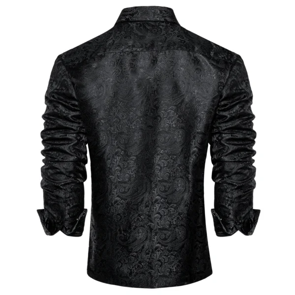 Men’s Long Sleeve Black Paisley Silk Dress Shirts Casual Tuxedo Social Shirt Luxury Designer Men Clothing - Image 2