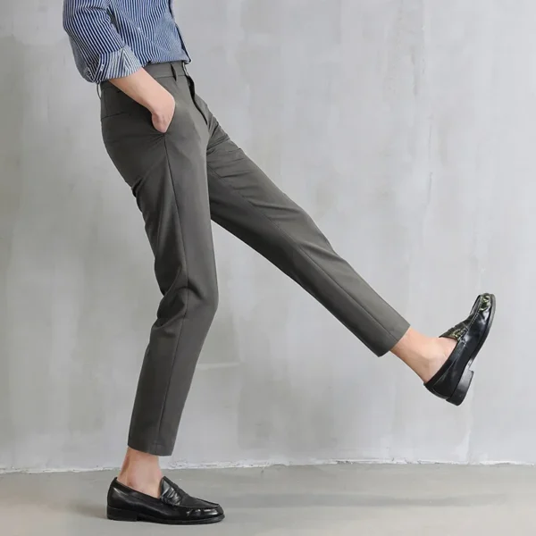 European Style Men's Casual Cropped Pants Straight Leg Slim Fit Smooths Your Silhouette Korean Version Male Suit Pants - Image 3