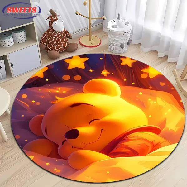 3D Miniso Disney Cartoon Winnie The Pooh Round Carpet Living Room Children's Bedroom Sofa Doormat Floor Rug Anti-slip Decor Mat - Image 4