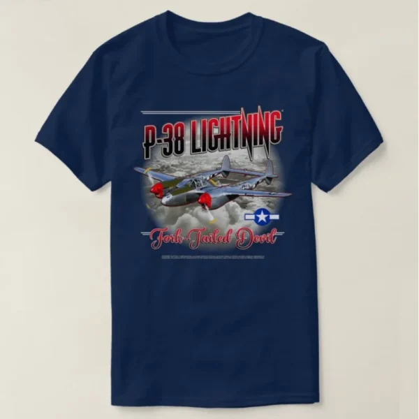 Fork Tailed Devil P38 Lightning Fighter Aircraft T-Shirt 100% Cotton O-Neck Summer Short Sleeve Casual Mens T-shirt Size S-3XL - Image 2