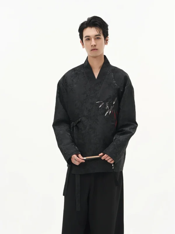 DIBINSAI "Zen Bamboo" Daoist Robe Coat, an embroidered suit featuring intricate jacquard bamboo patterns. A unique fusion of tradition and modern sophistication. - Image 3
