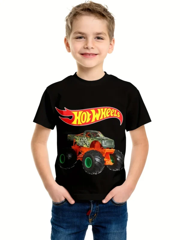 Child T-shirt T-shirt for a Boy Korean Children's Clothes Hot Wheels Monster Truck 2024 Kids Spring Clothes T-shirty Tops Top