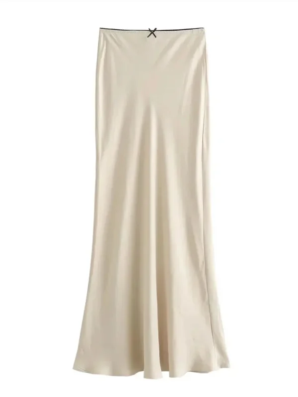 Mooyufon Women Fashion 2024 Spring New Satin Texture Bow Decoration Vintage Chic Female High Waist H Line Long Skirts Mujer - Image 4
