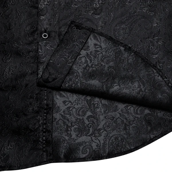 Men’s Long Sleeve Black Paisley Silk Dress Shirts Casual Tuxedo Social Shirt Luxury Designer Men Clothing - Image 4