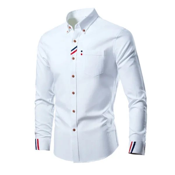 Spring and Autumn Men's Oxford Spinning Long Sleeve Shirt Korean Version Slim-fit Youth Trend Shirt - Image 2