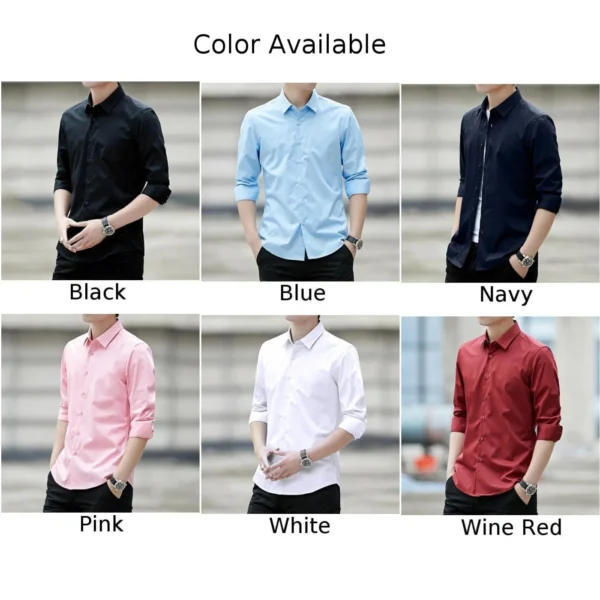 New Fashion Non-iron Shirt Anti-wrinkle Classic Solid Business Casual Soft Wear Long Sleeve Shirts For Men AEchoice - Image 2