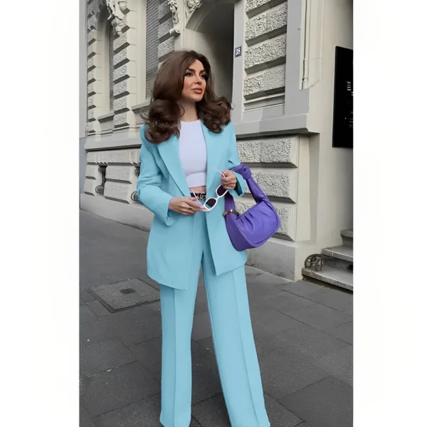 Fashion Chic Light Purple Suits for Women 2 Piece Jacket Pants Female Clothing Smart Elegant Office Lady Tailor Women's Sets - Image 3