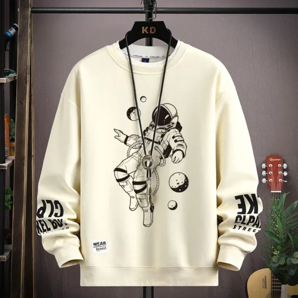 Autumn Men's Sweatshirt Adolescent Astronaut Printed Long Sleeve T-Shirt Fashion Men's Clothing Grey O Neck Harajuku Top New