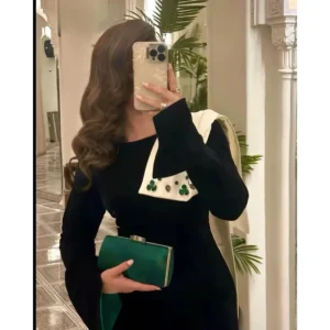 Fimora Saudi Arabia Sexy Black Prom Dress Women Beaded O Neck Party Evening Gown Floor Length Special Occasion Gowns Customized