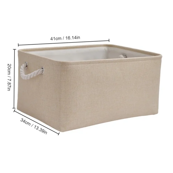 1Pc Beige/Grey Folding Storage Basket Linen Storage Fabric Wardrobe Office Bedroom Closet Toys Laundry Basket With Handle - Image 6