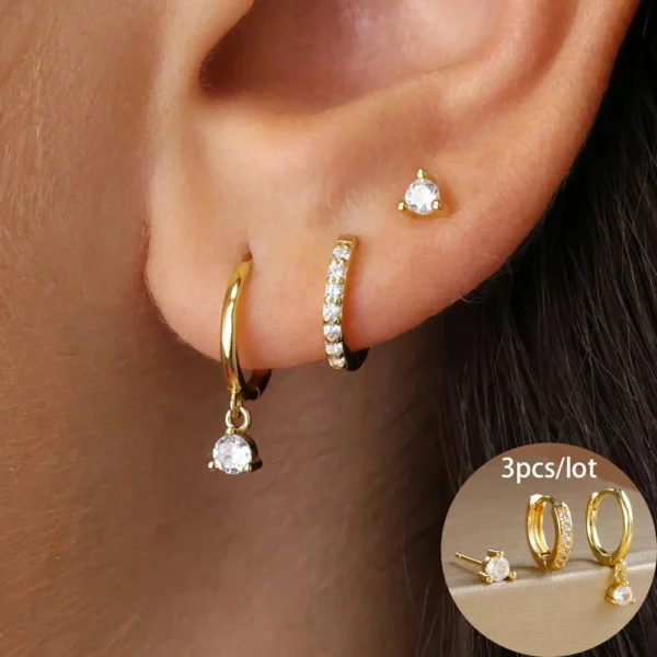 3 Piece Fashion Stainless Steel Round Star Drop Earrings Set for Women 18K Gold Plated Dangle Earring Punk Unisex Rock Jewelry - Image 2