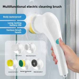 Cleaning Brush Electric Cleaning Brush Steel Ball Five Brush Head Long Handle Hand-held Kitchen Cleaning Dishes Cleaning Brush