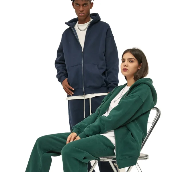 Custom LOGO Velvet Thickened Zipper Sweater Trousers Set for Men and Women, Couple Suit - Image 3