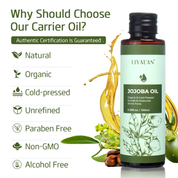 100ml Jojoba Oil Skin Moisturizing Body Massage SPA Smooth Nail Care Natural Organic Carrier Oil Beauty Health - Image 5