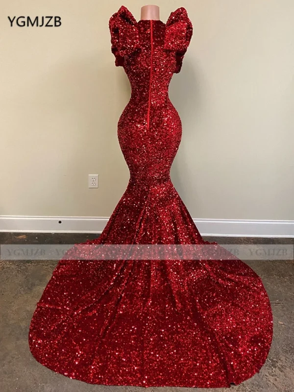 Sparkly Sequin Long Prom Dresses 2025 for Black Girl Mermaid V-Neck Ruffles Sleeveless Burgundy Formal Gala Party Evening Gown - Image 2