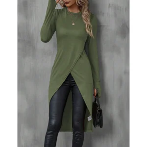 Mia Muse Women’s Long Sleeve T-Shirts, French Decent Wrap Crew Neck High Street T-Shirts