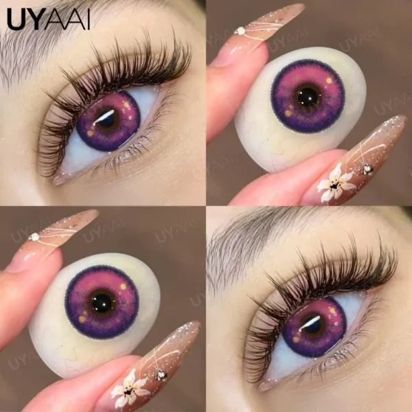 UYAAI 2Pcs Fashion Makeup Beauty Contacts Lenses Soft Yearly Comfort Health Colored Eyes Contacts Yellow Contacts Purple Eyes - Image 2
