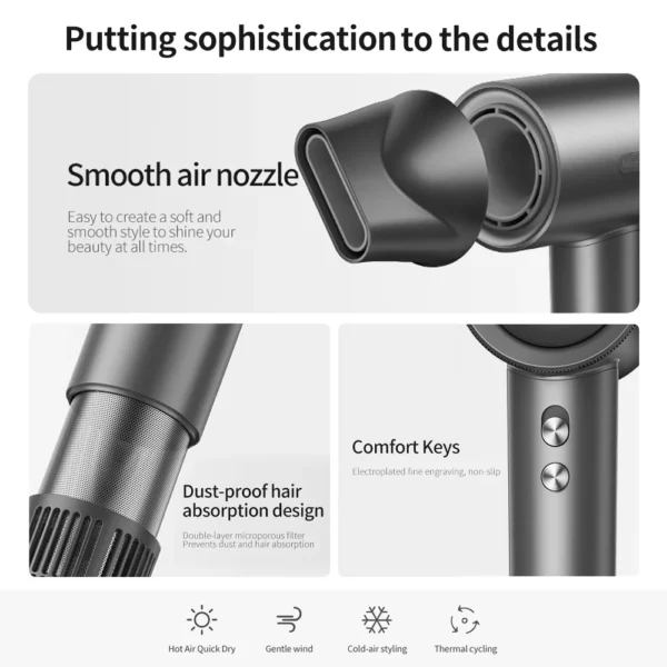 MinHuang 1600W High-Power Speed Electric Turbine Airflow Negative Lonic Hair Dryer Low Noise Professional Salon Tool - Image 5