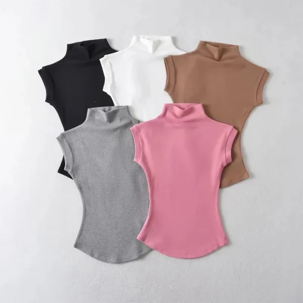 Women Summer Sexy Turtleneck Sleeveless T-Shirts Tops Solid Slim Fit Pullovers Causal Tees Shirts Female Streetwear Basics Tees - Image 6