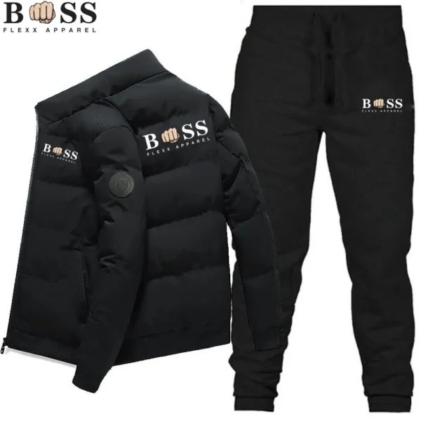 2024 Fashion Winter Korean BSS FLEXX APPAREL Men’s Fashion Warm New Windproof High-Quality Polyester Zipper Jacket and Pants