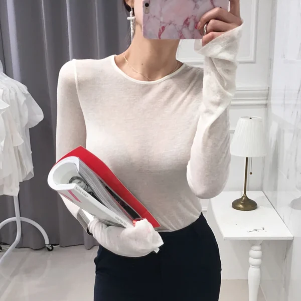 Shintimes Sexy Shirt Women T-Shirt Long Sleeve Korean Style Slim Basic Elasticity T-Shirt Top Womens Clothing T-Shirt Femme - Image 2