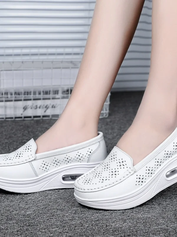 Leather Women's Shoes White Sneakers Clogs Platform Female Footwear Genuine Leather Casual Nurse Summer Creepers Dress Fretwork - Image 4