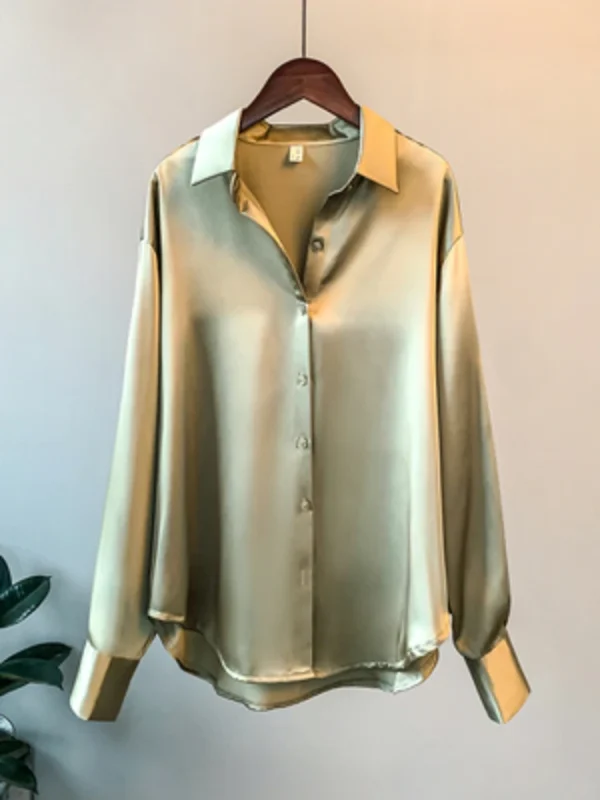 Office Lady Long Sleeve blouse Women Autumn 2023 Overshirt Satin Femal Clothing Elegant Korean Style Luxury Designer Blouse - Image 5