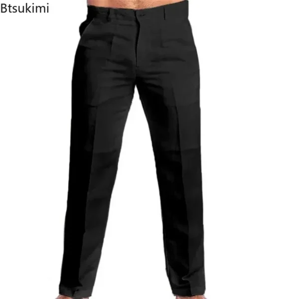 New Vintage Men's Cotton Linen Pants Breathable Comfort Soft Trousers Fashion Loose Straight Pants Men Solid Simple Casual Pants - Image 5
