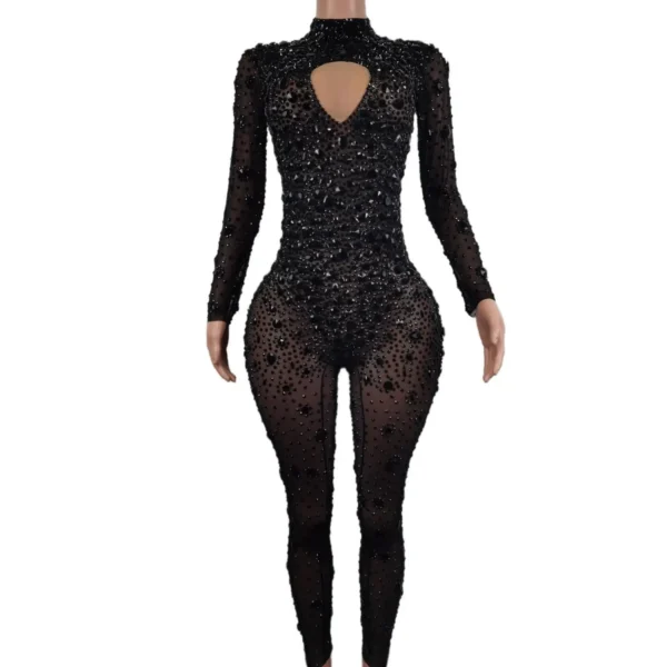 Luxury Diamond Crystal Bodycon Jumpsuits Showgirl Festival Outfit Dancer Bodysuit Women Birthday Celebrate Party Rhinestone Wear