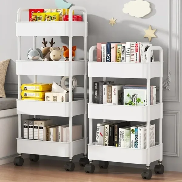 Bookshelf Storage Trolley Mobile Kitchen Organizer Cart With Wheels Multi-Layer Bathroom Shelves Household Snacks Storage Rack - Image 3