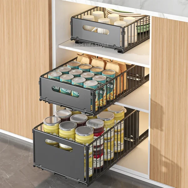 Kitchen Storage Rack Pull Out Cabinet Organizer Slide Drawer Storage Tray Seasoning Bottle Spice Storage Rack Kitchen Organizer - Image 2
