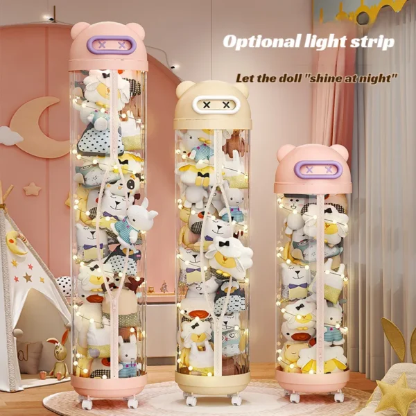 Household enlarged transparent storage bucket plush toy doll storage bucket with wheel zipper toy large capacity storage bucket