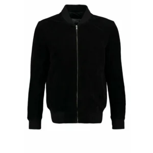 Western Men’s Black Genuine Suede Real Leather Bomber Jacket, Casual Zip Coat