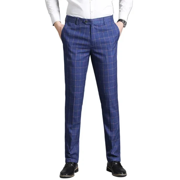 Burgundy Plaid Men's Suit Pants, Business Casual Trousers, Asian Size 29-38, Blue Gray Available, Black Striped Pant - Image 2