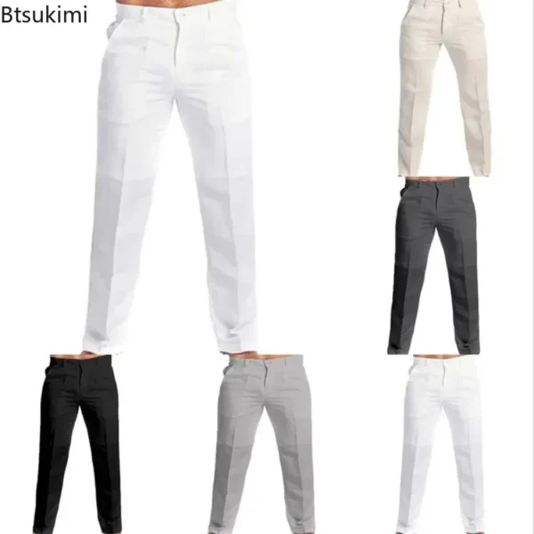 New Vintage Men's Cotton Linen Pants Breathable Comfort Soft Trousers Fashion Loose Straight Pants Men Solid Simple Casual Pants - Image 6