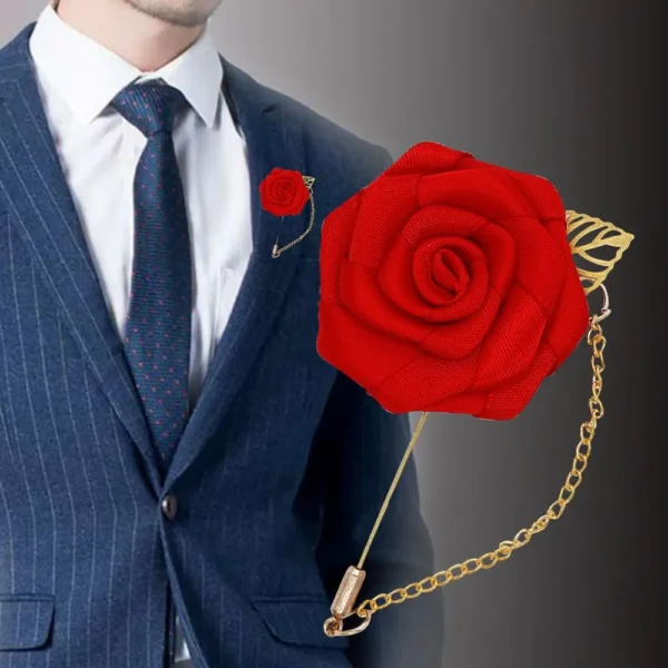 Multicolor Men‘s Suit Roses Simple Lapel Pin Leaf Groom Boutonniere Jewelry Brooches Fashion Accessories Brooch Pins