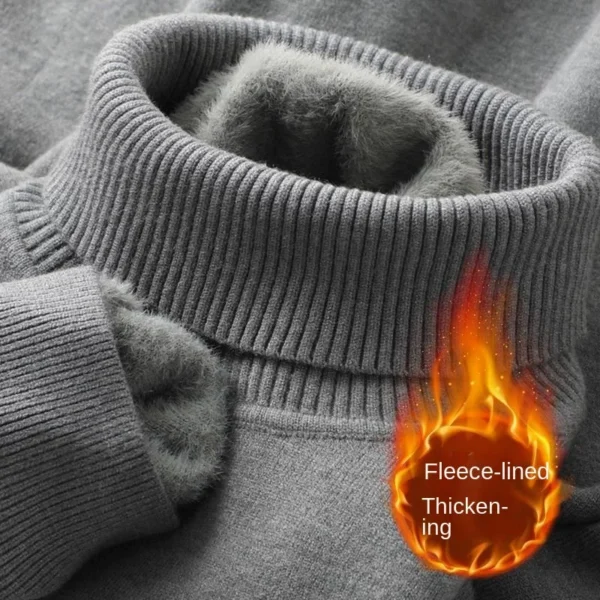 Autumn Winter Men's Turtleneck Sweater Knitted Velvet Warm Long Sleeve Pullover Outdoor Cold-proof Casual Blouse Base Sweater - Image 3