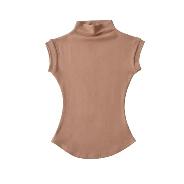 Women Summer Sexy Turtleneck Sleeveless T-Shirts Tops Solid Slim Fit Pullovers Causal Tees Shirts Female Streetwear Basics Tees - Image 4