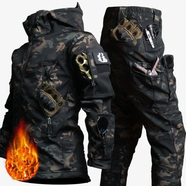 Tactical Winter Set for Men, Outdoor Windproof Waterproof Suit, Multi-Pocket Soft Shell Hooded Jackets & Sharkskin Work Pants - Image 5