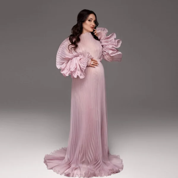Elegant Pregnancy Maternity Dress Babyshower Party Wear Pink Maxi Prom Gowns Pleated Sleeves Maternity Dresses for Photoshoot