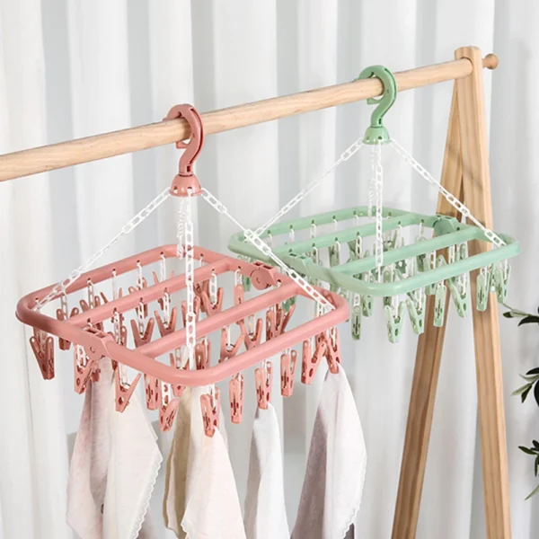 32 Clips Folding Clothes Dryer Hanger Windproof Socks Underwear Drying Rack Household Children Adults Storage Laundry Rack - Image 5