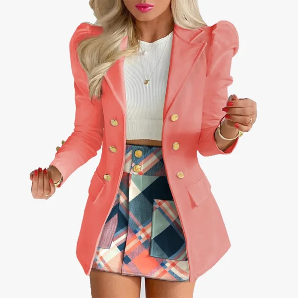 Sets for Women 2 Pieces 2024 Spring Plaid Print Notched Neck Long Sleeve Blazer & Elegant High Waist Mini Skirt Set Office Lady - Image 3