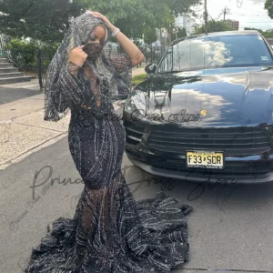 Sparkly African Mermaid Prom Dress Shiny Beaded Crystal Long Formal Party Dress Evening Gowns Soiree Customized