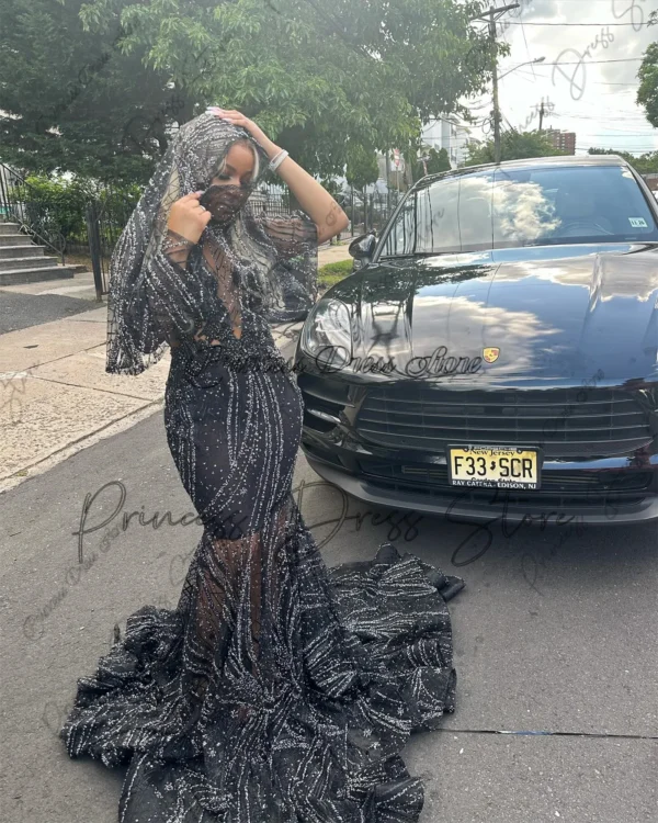 Sparkly African Mermaid Prom Dress Shiny Beaded Crystal Long Formal Party Dress Evening Gowns Soiree Customized